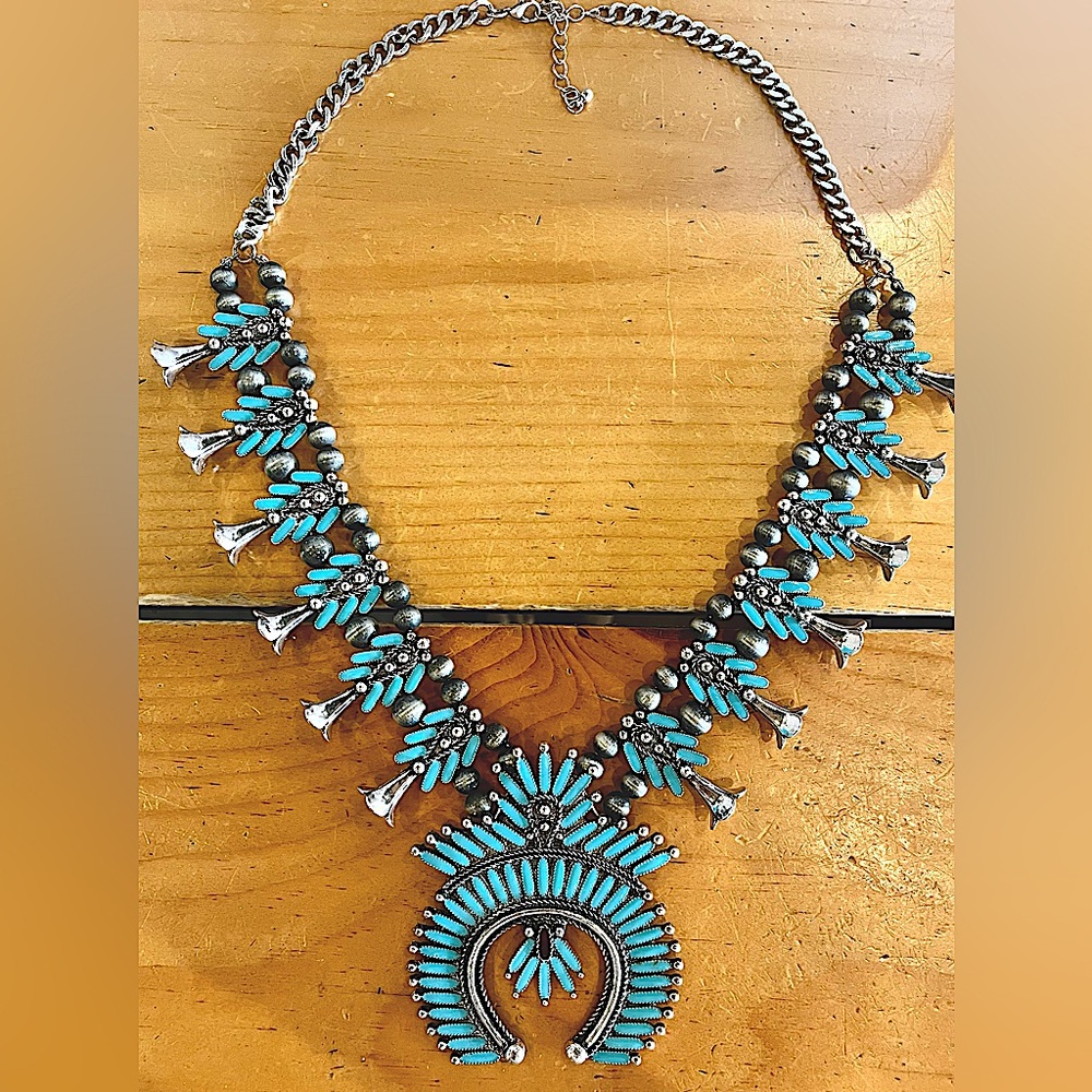 Turquoise Squash Blossom Southwest Necklace